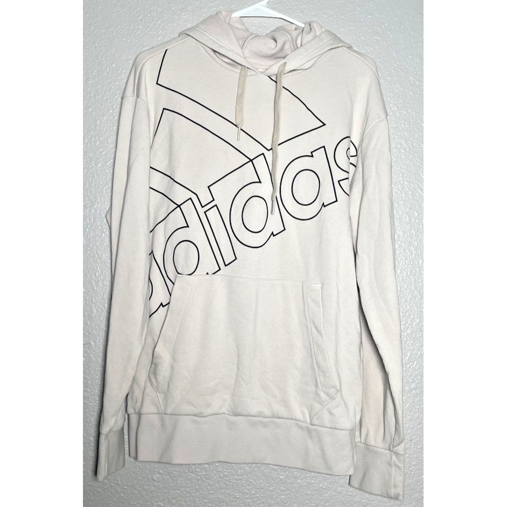 Adidas Hoodie Sweatshirt Men's Size Small Cream Logo Pocket‎ Drawstring